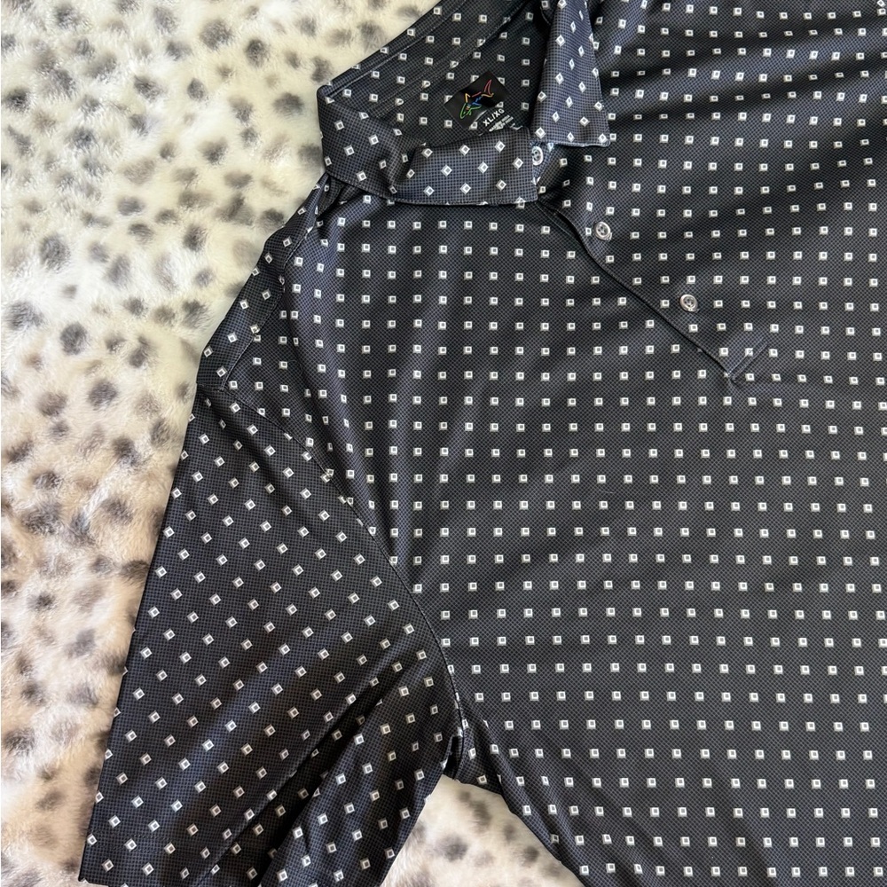Greg Norman Polo Shirt Men’s XL Black Geometric Print Performance Golf Shirt - Picture 3 of 4